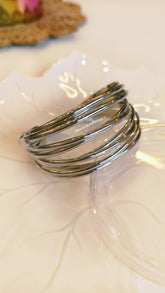 Stacked Strand Silver Hue Open Cuff Kada / Bangle